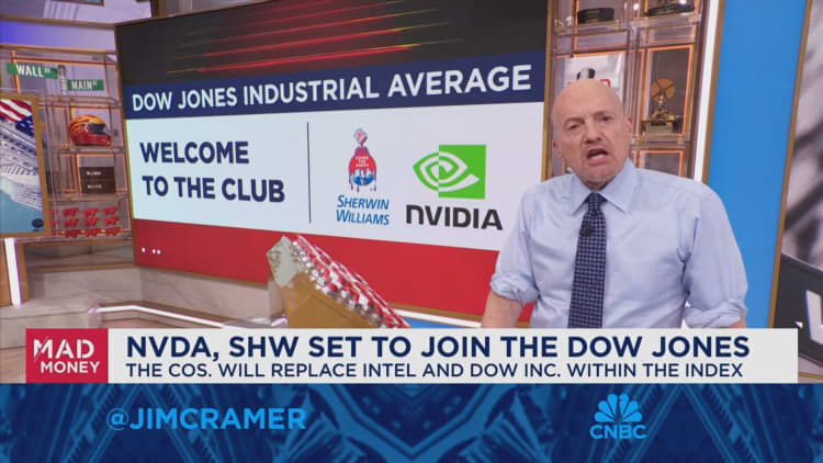 The Dow is modernizing by replacing Intel with Nvidia, says Jim Cramer